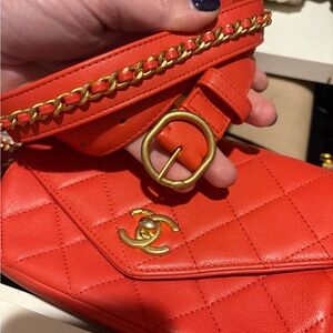 CHANEL Coral Red Belt Bag